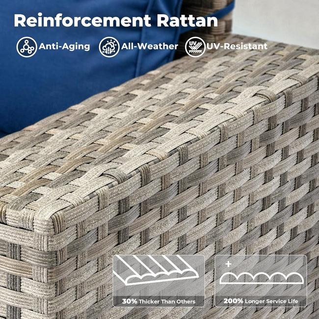 Nine Piece Outdoor Wicker Sofa Set With Fire Pit