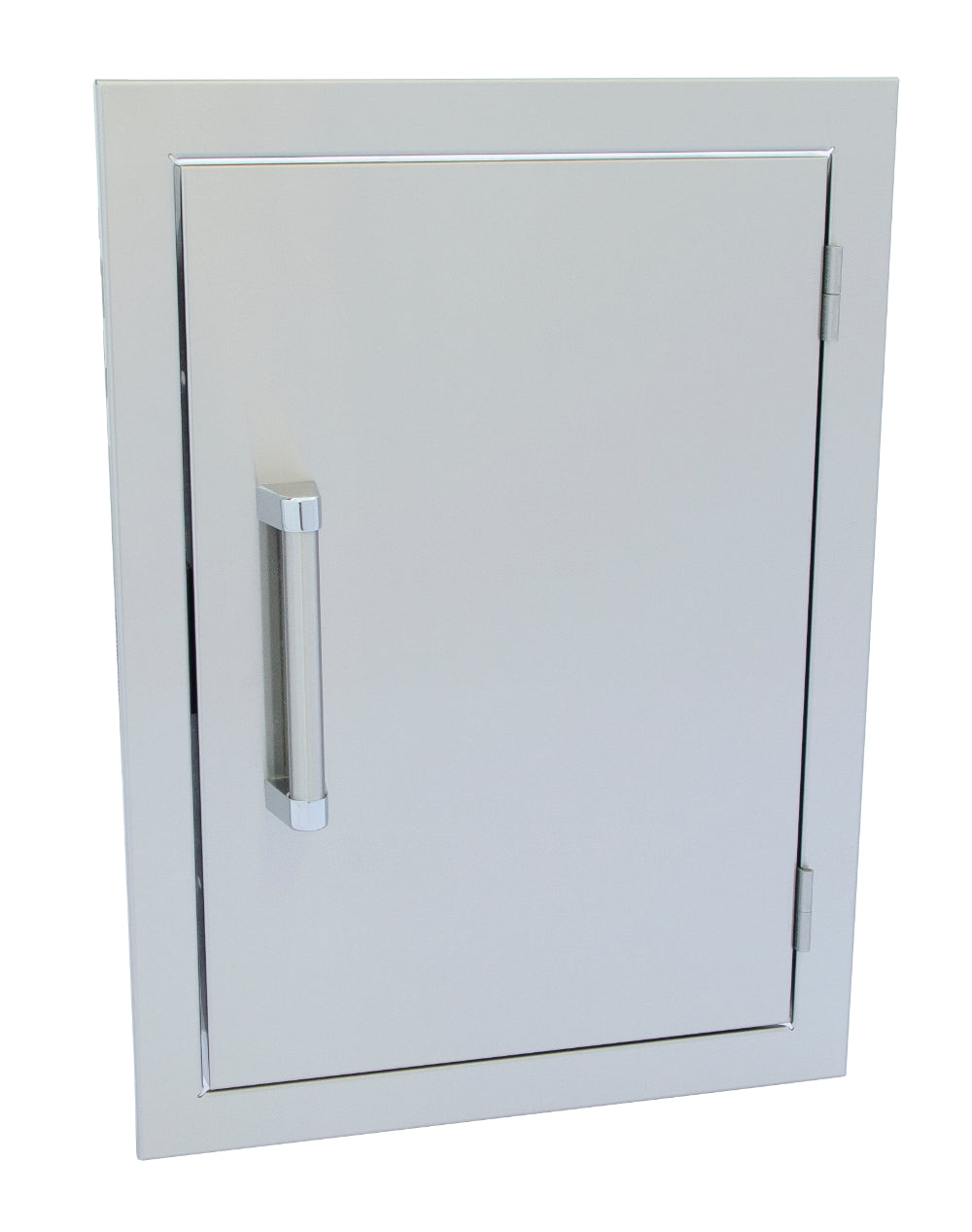 White rectangular wall-mounted cabinet with a handle on a white background