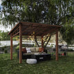 Chandler 10 Ft. X 12 Ft. Brown Cedar Wooden Gazebo Pavilion with Hard Top Iron Slope Roof Grill Gazebo
