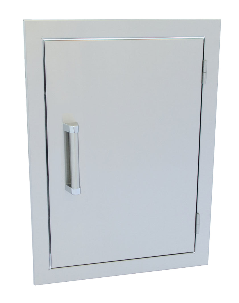 White wall-mounted cabinet with a handle on a white background