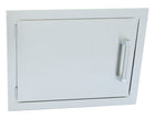 White cabinet door with a silver handle on a white background