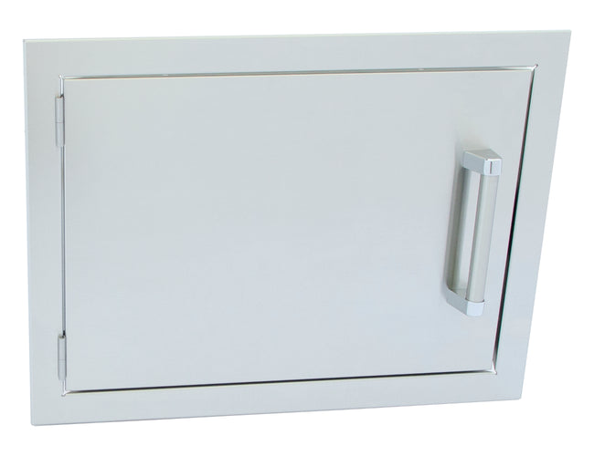 White cabinet door with a silver handle on a white background