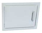 Stainless steel outdoor kitchen door with handle on a white background