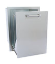 Stainless steel wall-mounted cabinet with open door on a white background