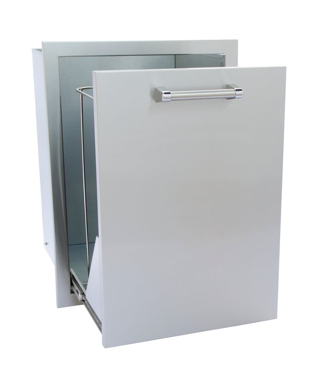 Stainless steel wall-mounted cabinet with open door on a white background