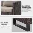 Wicker outdoor furniture with smooth armrests and sturdy frame on a light gray background