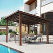 Chandler 10 Ft. X 12 Ft. Brown Cedar Wooden Gazebo Pavilion with Hard Top Iron Slope Roof Grill Gazebo