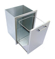 Metal trash can with open lid on a white background