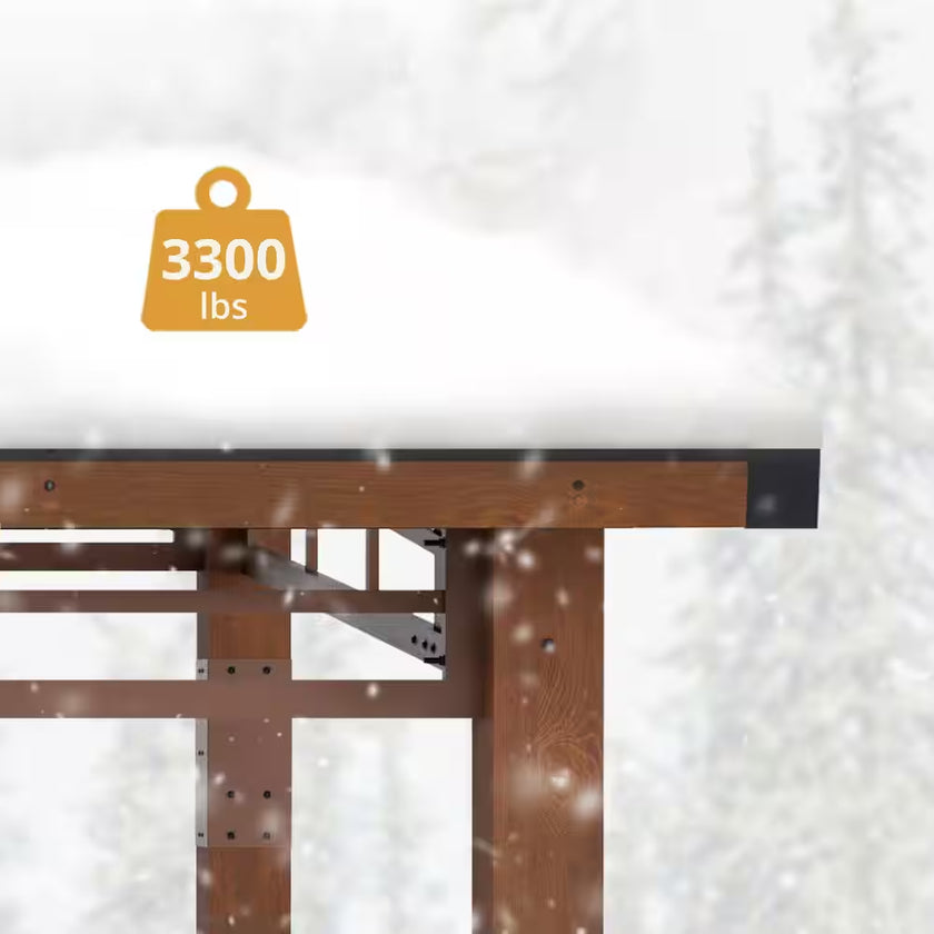 Chandler 10 Ft. X 12 Ft. Brown Cedar Wooden Gazebo Pavilion with Hard Top Iron Slope Roof Grill Gazebo