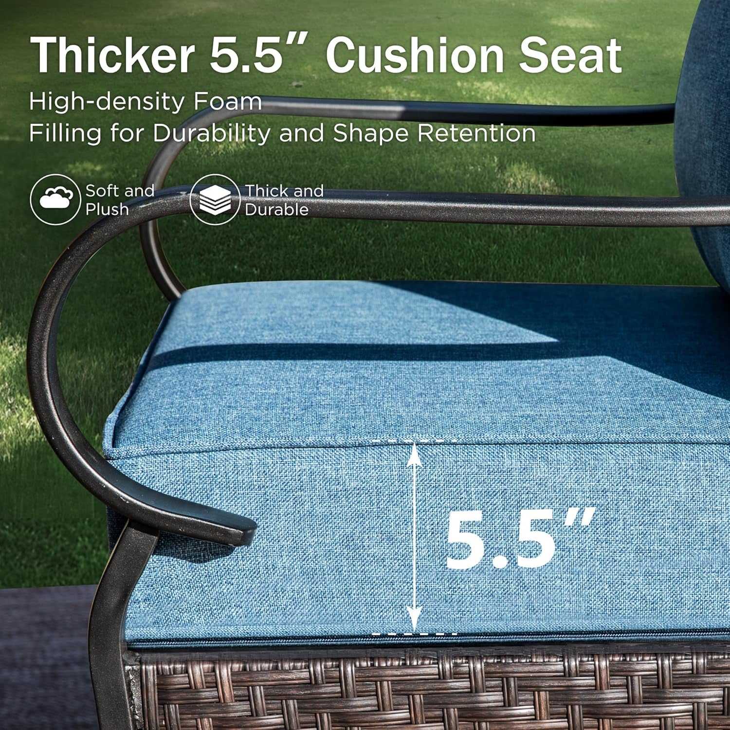 Chair with a thick 5.5-inch cushion seat on grass
