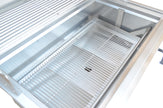 Metallic interior of a freezer with a grid-like design