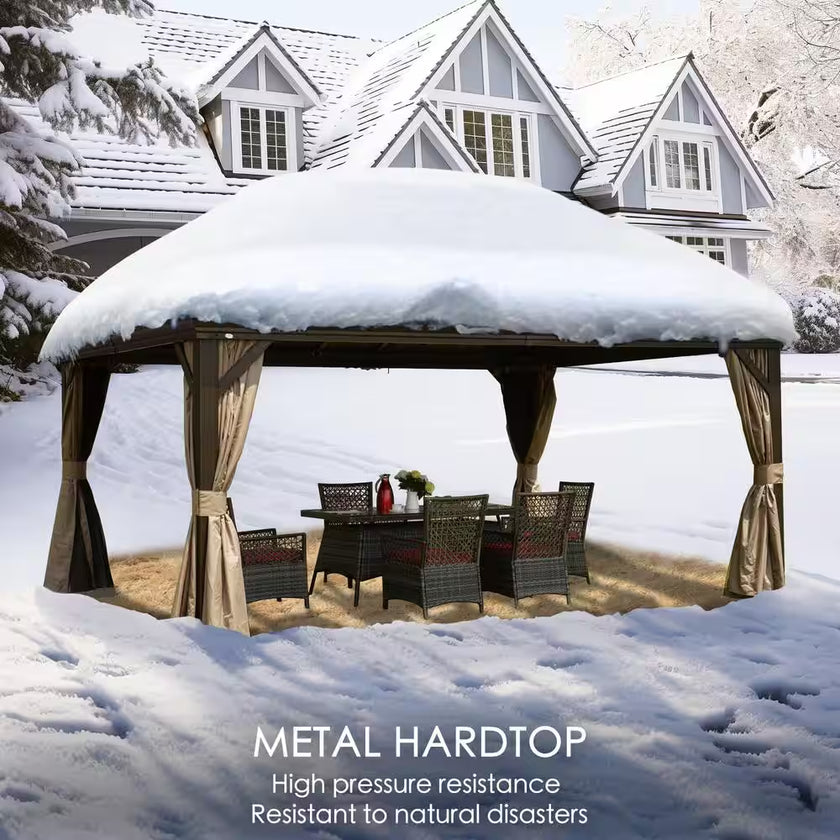 Alexander 12 Ft. D X 9 Ft. H X 16 Ft. W Aluminum Hardtop Gazebo W/Galvanized Steel Roof, Mosquito Net & Privacy Curtain
