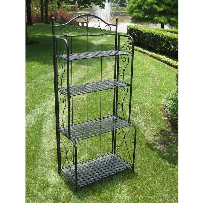 Indoor Outdoor Folding Black Metal Bakers Rack with 4-Tier Lattice Shelves-0