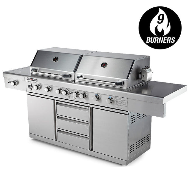 NNEMB 9 Burner BBQ Grill Outdoor Barbeque Gas Stainless Steel Kitchen-0