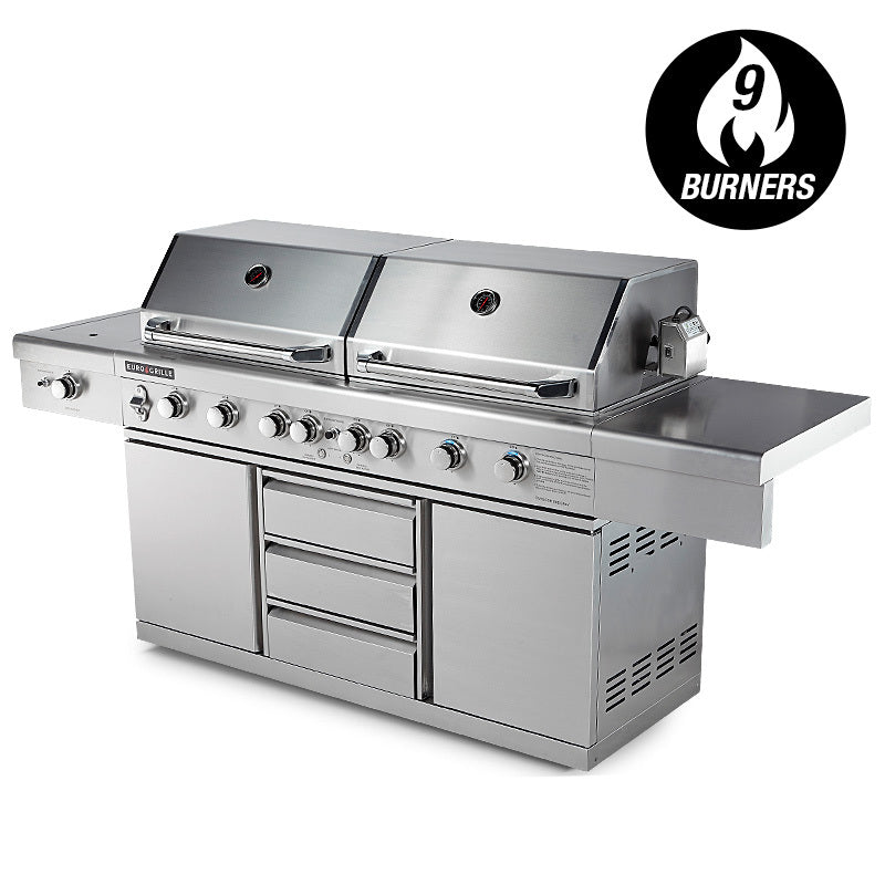 NNEMB 9 Burner BBQ Grill Outdoor Barbeque Gas Stainless Steel Kitchen-0