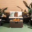 Outdoor Propane Fire Pit with Side Table Tank Holder in Brown PE Rattan-1