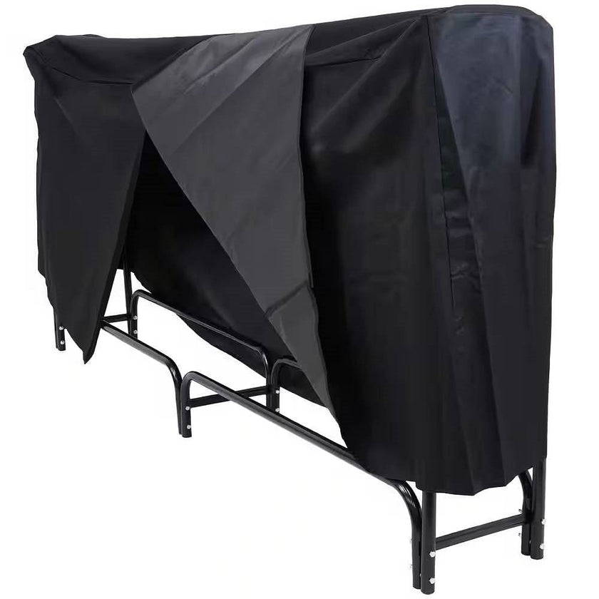 Indoor/Outdoor 8-ft. Black Metal Firewood Rack with Cover-1