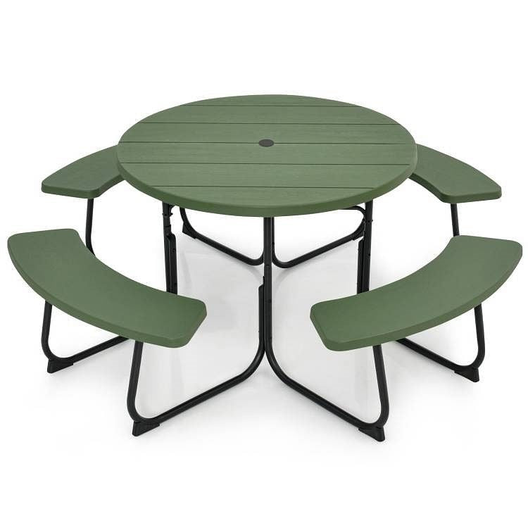 Green All Weather 8 Seater Picnic Table with Umbrella Hole-2