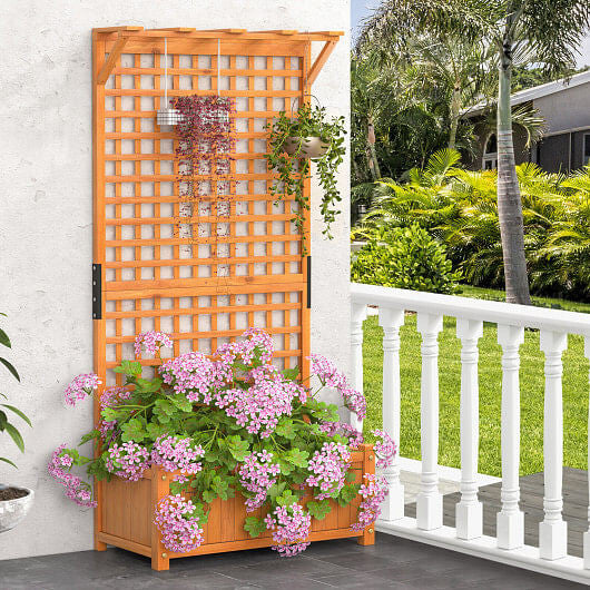 Raised Garden Bed with Trellis and Hanging Roof-Natural-1