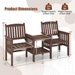 Outdoor Fir Wood Loveseat with 2-Tier Side Table and 1.96