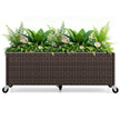 Raised Garden Bed PE Rattan Wicker Patio Planter Box with Wheels and Liner-0