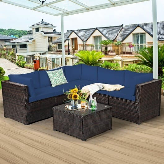 6 Pieces Patio Furniture Sofa Set with Cushions for Outdoor-Navy-1