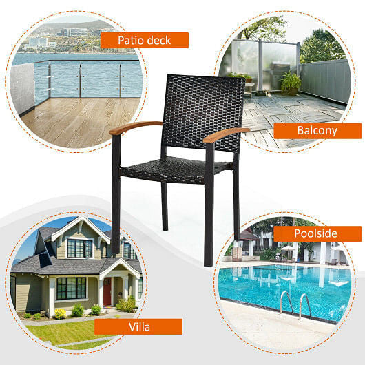 Set of 4 Outdoor Patio PE Rattan Dining Chairs with Powder-coated Steel Frame-3