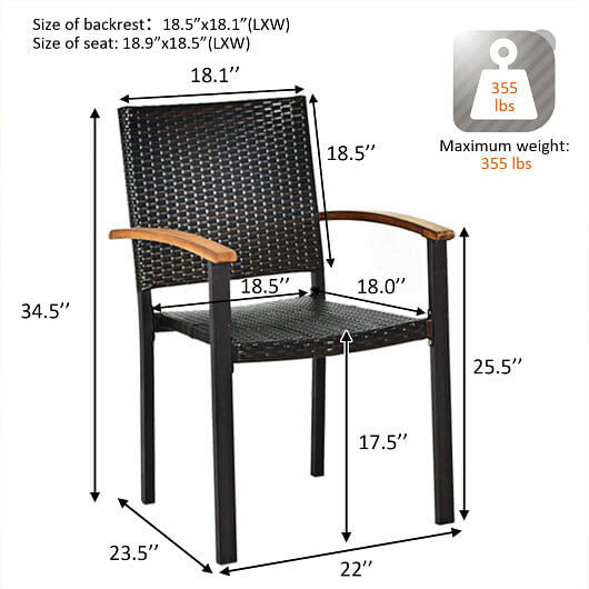 Set of 4 Outdoor Patio PE Rattan Dining Chairs with Powder-coated Steel Frame-4