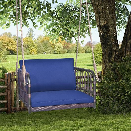 Single Person Hanging Seat with Seat and Back Cushions-Navy-0