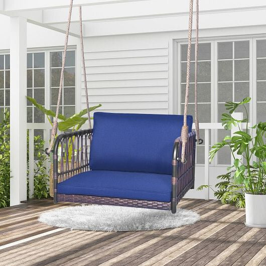 Single Person Hanging Seat with Seat and Back Cushions-Navy-1