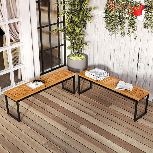 Set of 2 Patio Dining Bench for 2-3 Person Indoor Outdoor-1