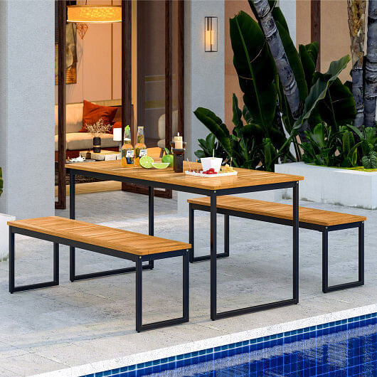 Set of 2 Patio Dining Bench for 2-3 Person Indoor Outdoor-4