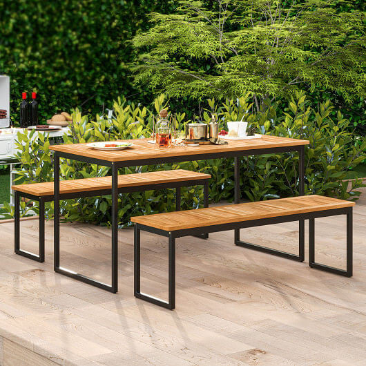 Set of 2 Patio Dining Bench for 2-3 Person Indoor Outdoor-2