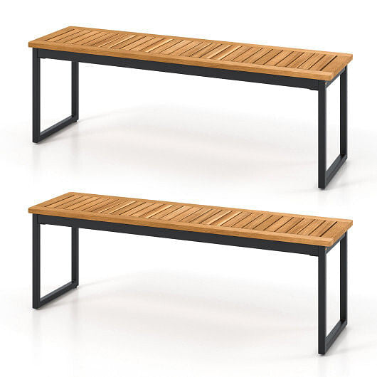Set of 2 Patio Dining Bench for 2-3 Person Indoor Outdoor-0