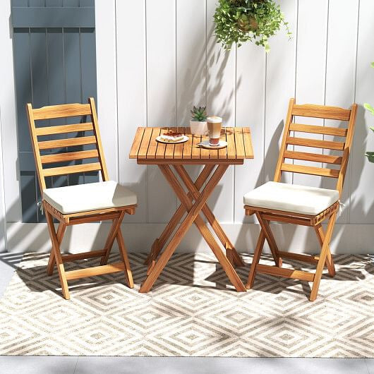 Folding Chair Table Set with Soft Seat Cushions and Table-White-0