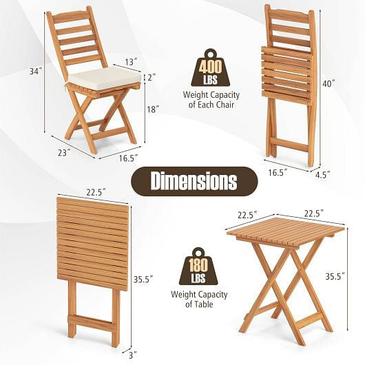 Folding Chair Table Set with Soft Seat Cushions and Table-White-3