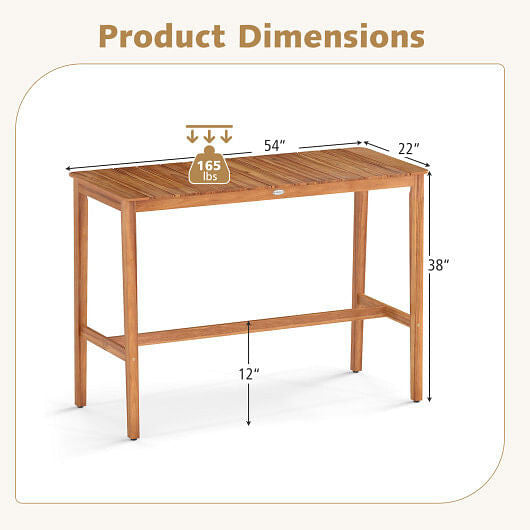 Acacia Wood Counter Height Table with Slatted Tabletop and Footrest Crossbar-3