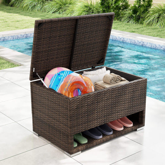 PE Rattan Storage Bin with Waterproof Liner for Patio Cushions-1