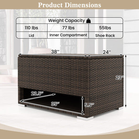 PE Rattan Storage Bin with Waterproof Liner for Patio Cushions-2