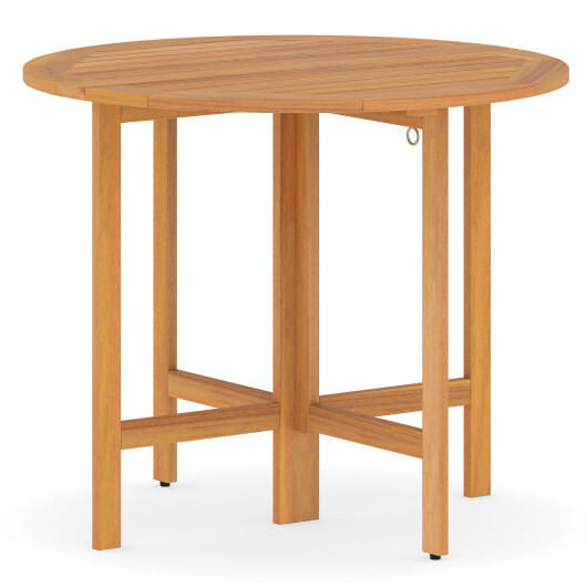 36 Inches Outdoor Folding Round Dining Table with Slatted Tabletop-2