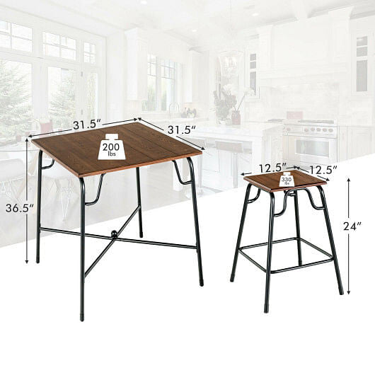 5 Pieces Bar Table Set with 4 Counter Height Backless Stools-Rustic Brown-4