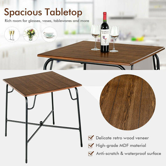 5 Pieces Bar Table Set with 4 Counter Height Backless Stools-Rustic Brown-2