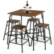 5 Pieces Bar Table Set with 4 Counter Height Backless Stools-Rustic Brown-0