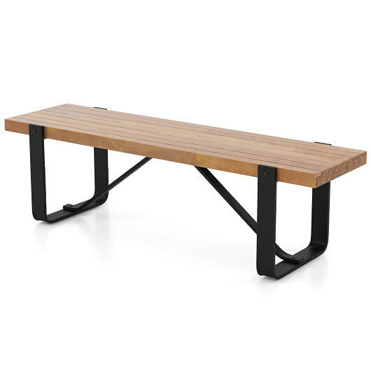 60 Inch Entryway Bench Rustic Farmhouse Wooden Shoe Rack with Metal Frame-Natural-2