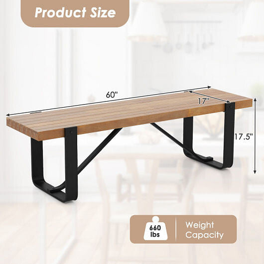 60 Inch Entryway Bench Rustic Farmhouse Wooden Shoe Rack with Metal Frame-Natural-3