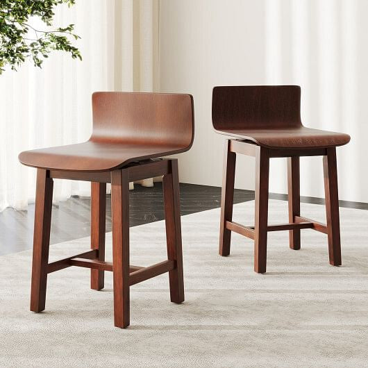 Swivel Dining Chair Set of 2 with Low Back and Curved Seat-Walnut-0