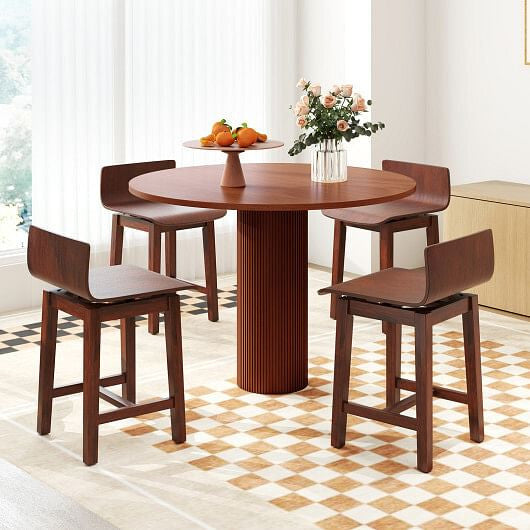 Swivel Dining Chair Set of 2 with Low Back and Curved Seat-Walnut-1