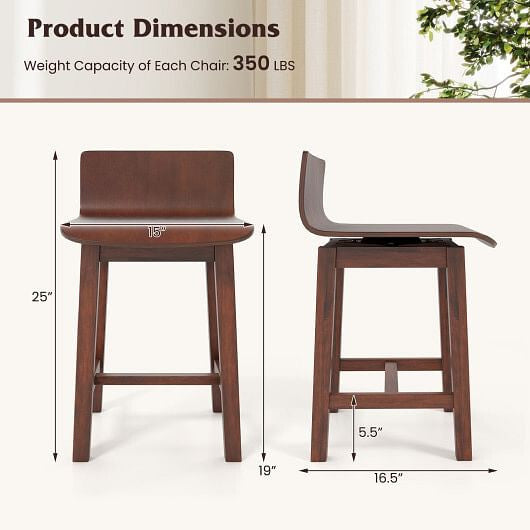 Swivel Dining Chair Set of 2 with Low Back and Curved Seat-Walnut-2
