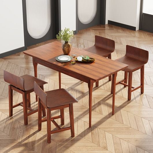 Swivel Dining Chair Set of 2 with Low Back and Curved Seat-Walnut-3