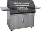 Stainless steel grill with text indicating grill sold separately for specific model numbers.